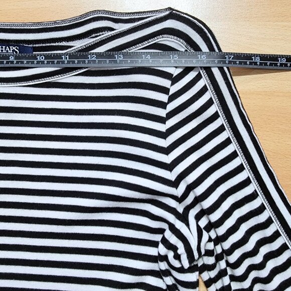 Chaps Black White Striped Suede-like Tie Up Embellished 3/4 Sleeves | Large - Picture 9 of 17